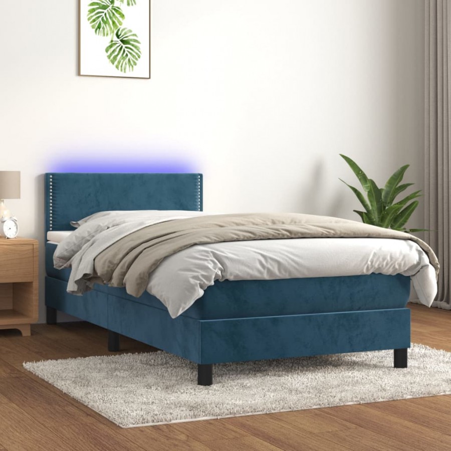 Cadre de lit avec matelas et LED Bleu foncé 90x200cm