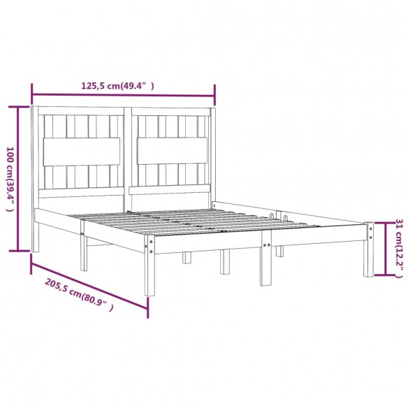 Cadre de lit Blanc Bois de pin massif 120x200 cm