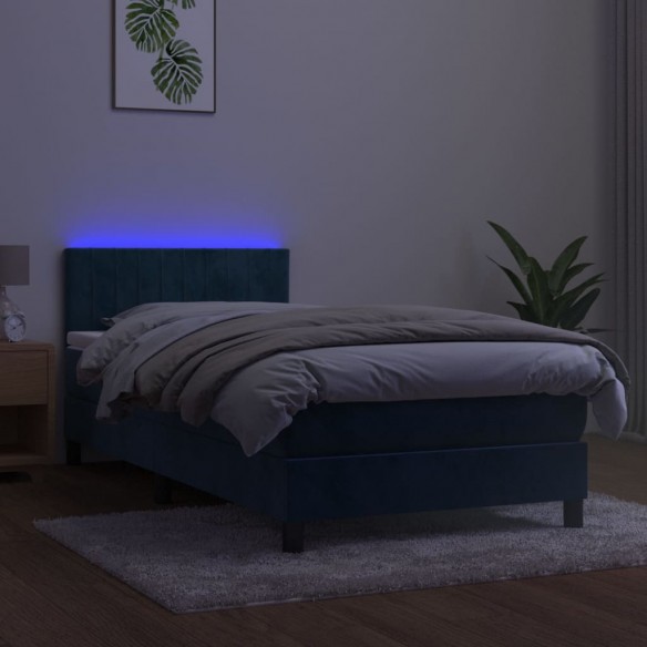 Cadre de lit et matelas et LED Bleu foncé 90x200cm