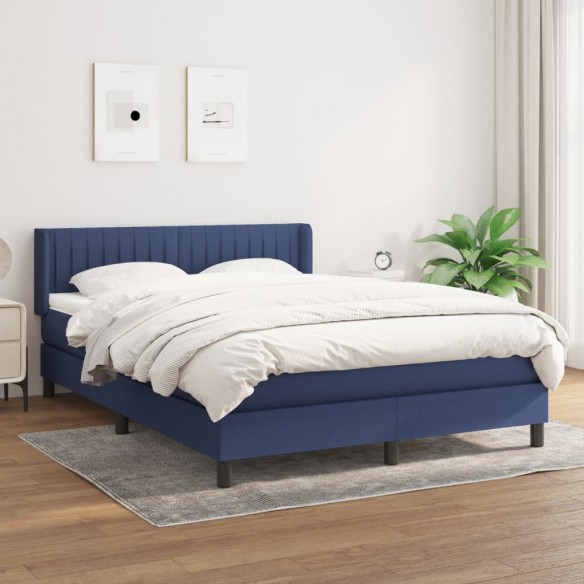 Cadre de lit avec matelas Bleu 140x190 cm Tissu