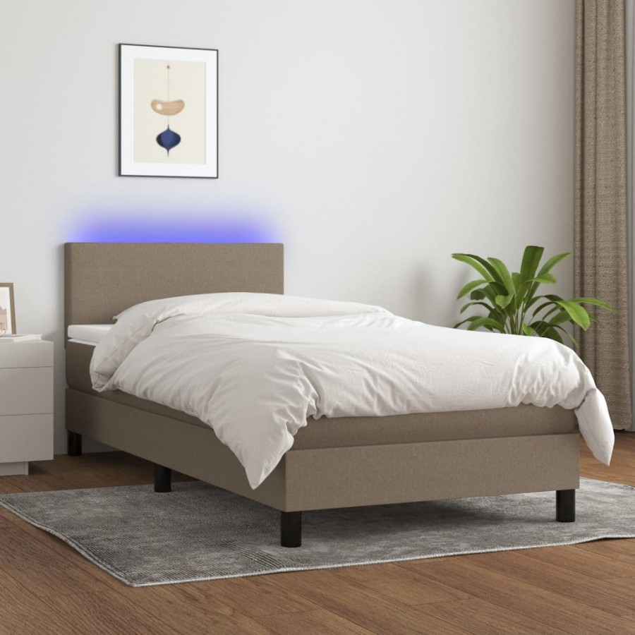 Cadre de lit avec matelas LED Taupe 80x200cm Tissu