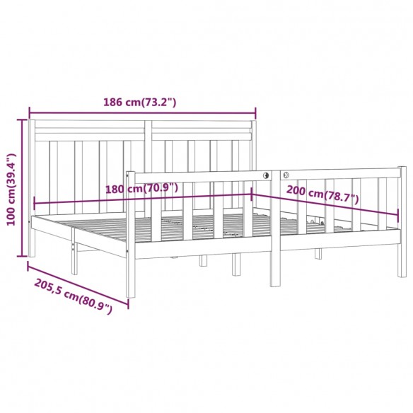 Cadre de lit bois de pin massif 180x200 cm super king