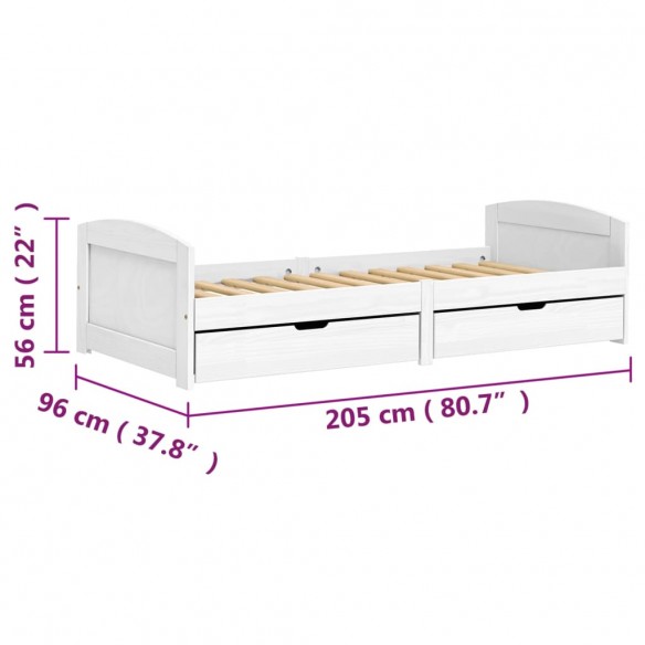 Lit de jour avec 2 tiroirs IRUN blanc 90x200 cm bois pin massif