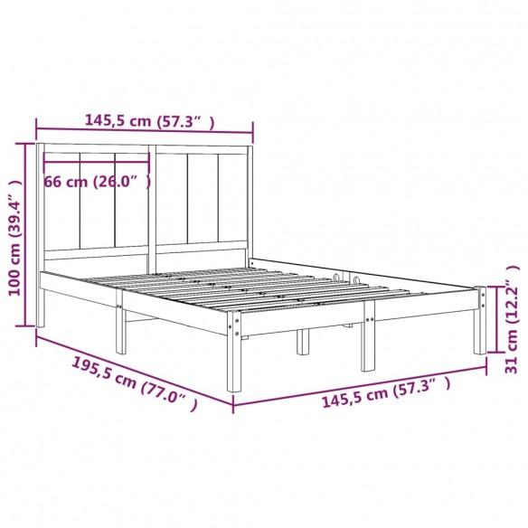 Cadre de lit Noir Bois de pin massif 140x190 cm