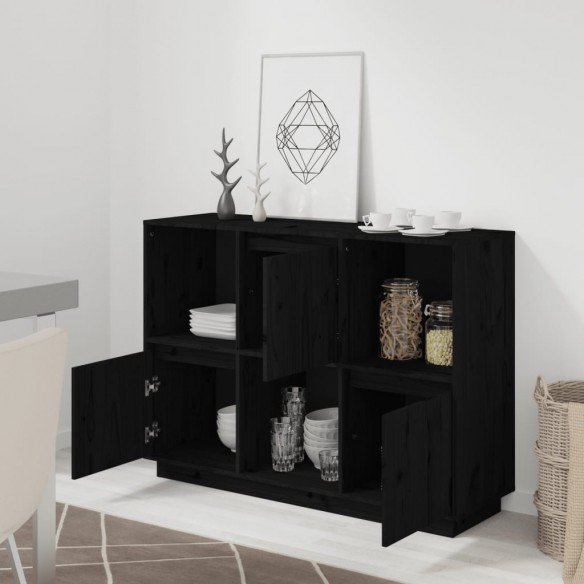 Buffet Noir 110,5x35x80 cm Bois massif de pin