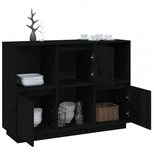 Buffet Noir 110,5x35x80 cm Bois massif de pin