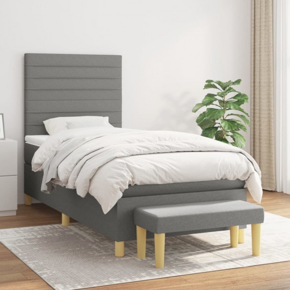 Cadre de lit avec matelas Gris foncé 100x200cm Tissu