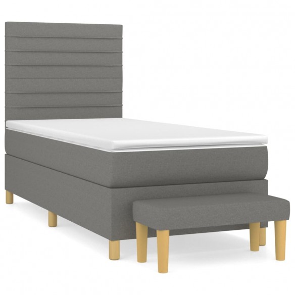 Cadre de lit avec matelas Gris foncé 100x200cm Tissu