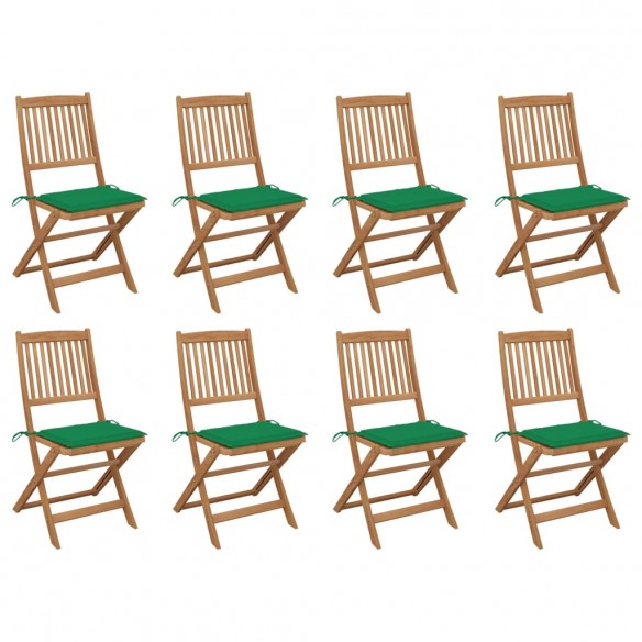 Chaises pliables d'extérieur avec coussins 8 pcs Bois d'acacia