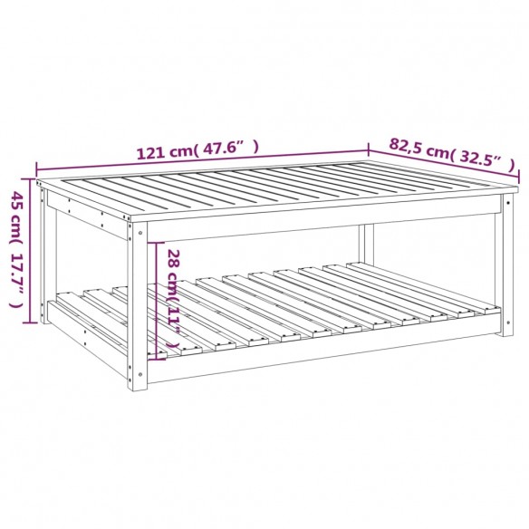 Table de jardin gris 121x82,5x45 cm bois massif de pin