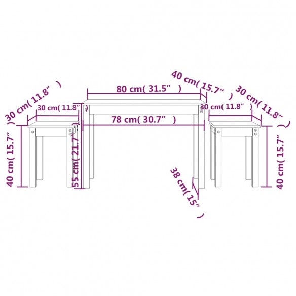 Tables gigognes 3 pcs Bois de pin massif