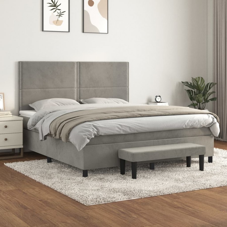 Cadre de lit et matelas Gris clair 160x200cm Velours