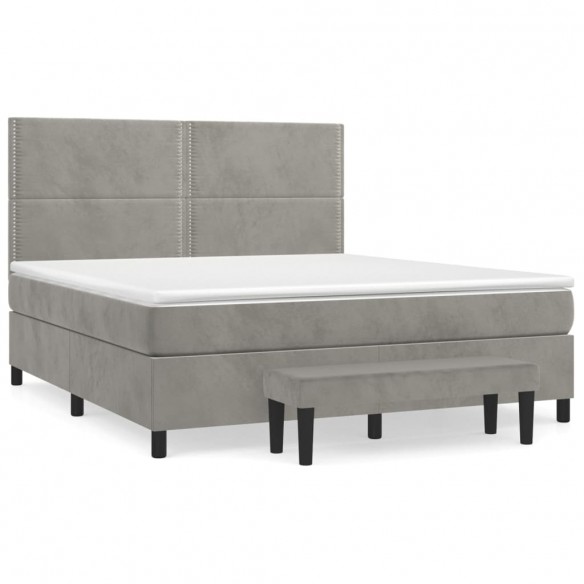 Cadre de lit et matelas Gris clair 160x200cm Velours