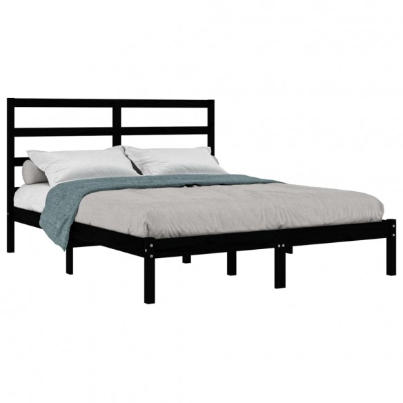 Cadre de lit Noir Bois massif 120x190 cm Petit Double