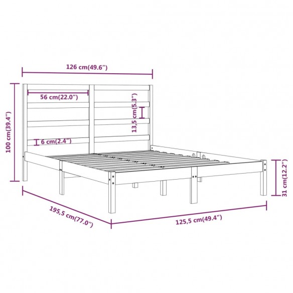 Cadre de lit Noir Bois massif 120x190 cm Petit Double