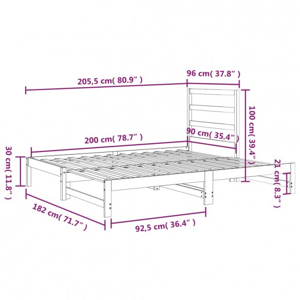 Lit coulissant Gris 2x(90x200) cm Bois de pin massif