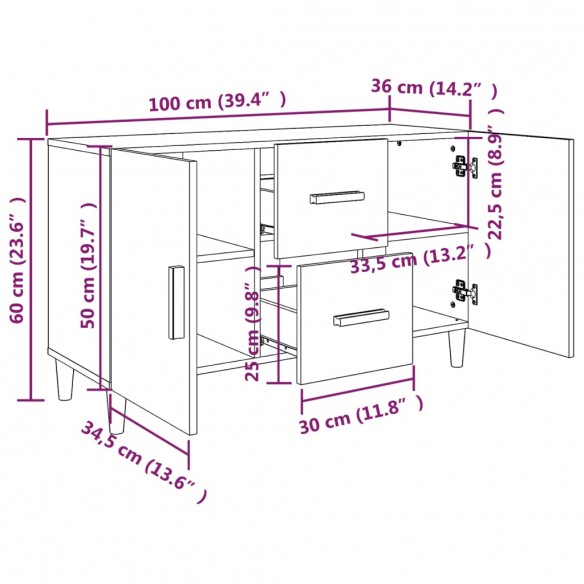 Buffet blanc 100x36x60 cm bois d'ingénierie