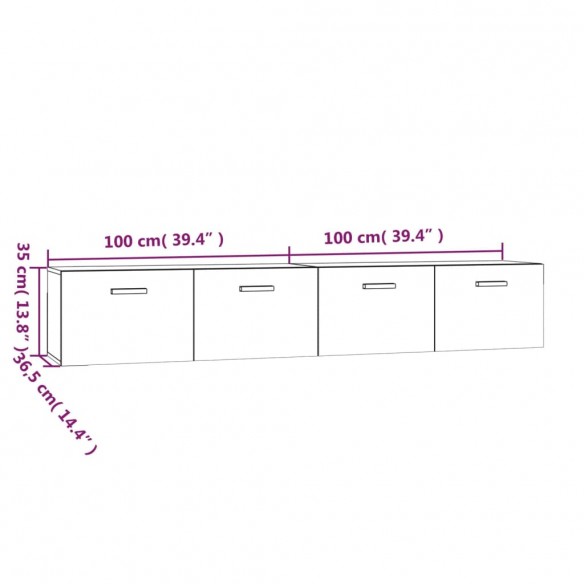 Armoires murales 2 pcs Blanc brillant 100x36,5x35 cm