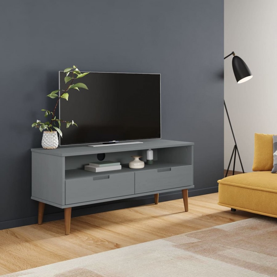 Meuble TV MOLDE Gris 106x40x49 cm Bois de pin massif