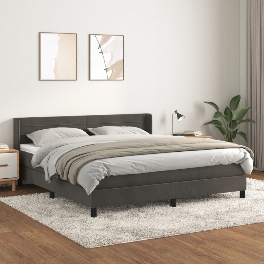 Cadre de lit et matelas Gris foncé 180x200cm Velours