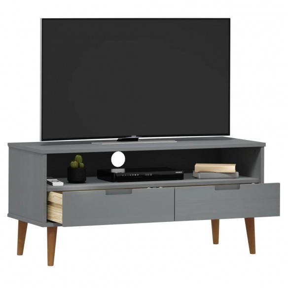 Meuble TV MOLDE Gris 106x40x49 cm Bois de pin massif