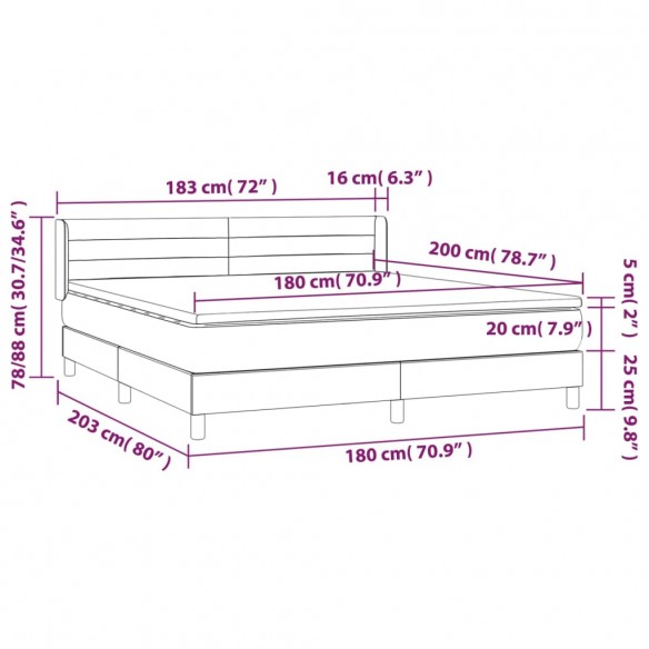 Cadre de lit et matelas Gris foncé 180x200cm Velours