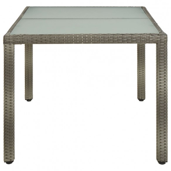 Table de jardin 150x90x75 cm Verre trempé et poly rotin Gris