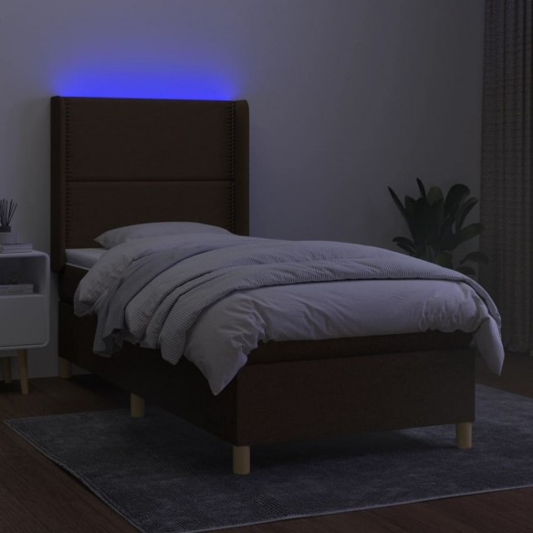 Cadre de lit matelas LED Marron foncé 80x200cm Tissu