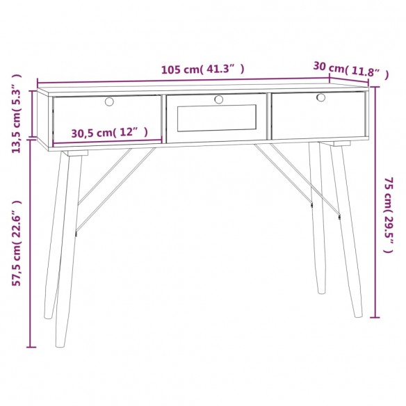 Table console avec tiroirs 105x30x75 cm bois d'ingénierie