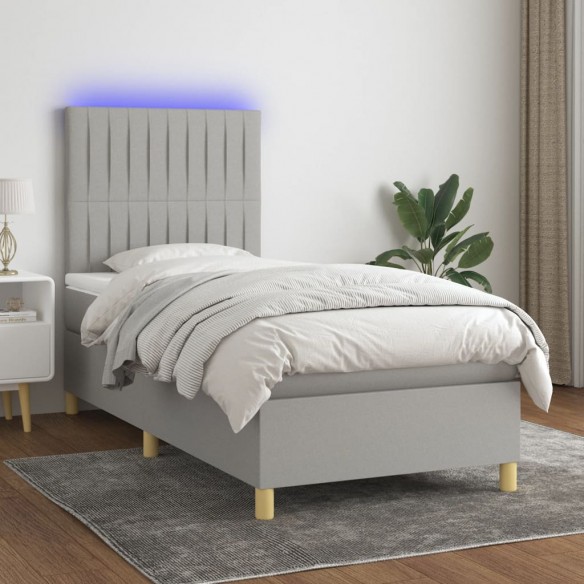 Cadre de lit et matelas et LED Gris clair 90x190 cm