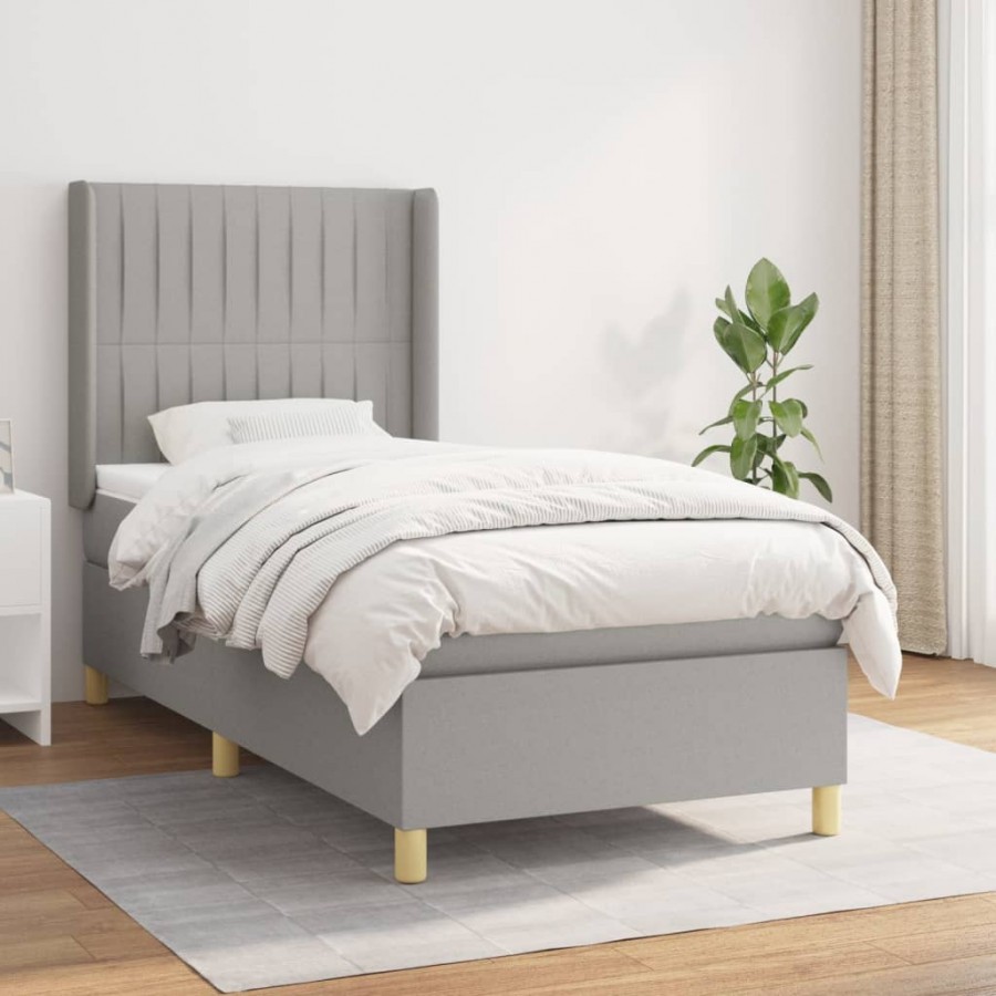 Cadre de lit et matelas Gris clair 90x190 cm Tissu