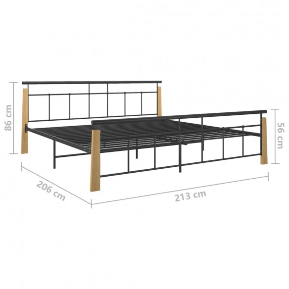 Cadre de lit Métal et bois de chêne massif 200x200 cm