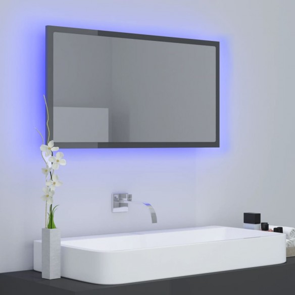 Miroir LED de salle de bain Gris brillant 80x8,5x37cm Acrylique