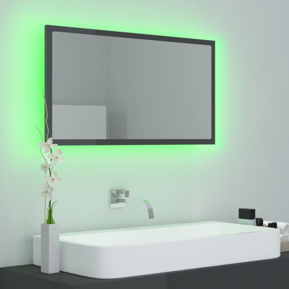 Miroir LED de salle de bain Gris brillant 80x8,5x37cm Acrylique