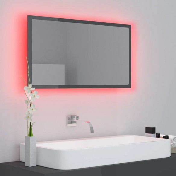 Miroir LED de salle de bain Gris brillant 80x8,5x37cm Acrylique