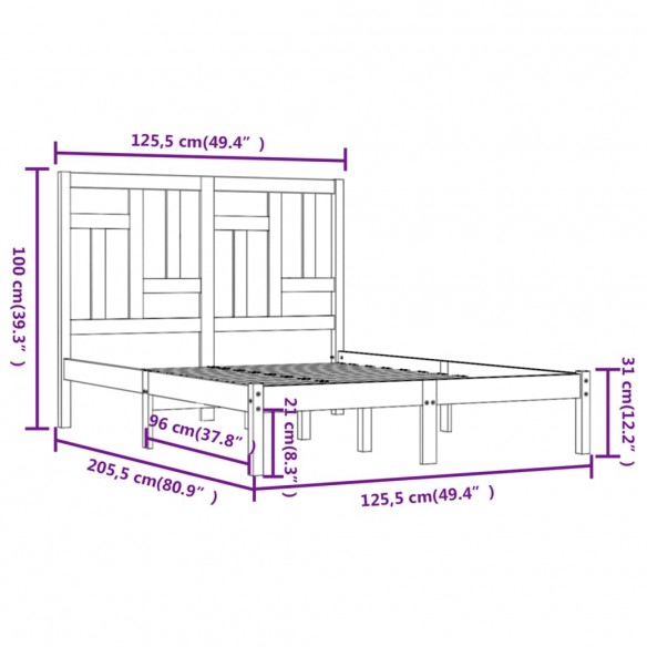 Cadre de lit Blanc Bois de pin massif 120x200 cm