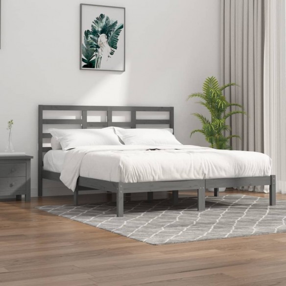 Cadre de lit Gris Bois massif 180x200 cm Super King