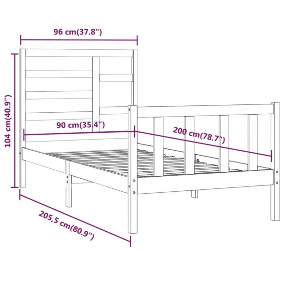 Cadre de lit Blanc Bois de pin massif 90x200 cm