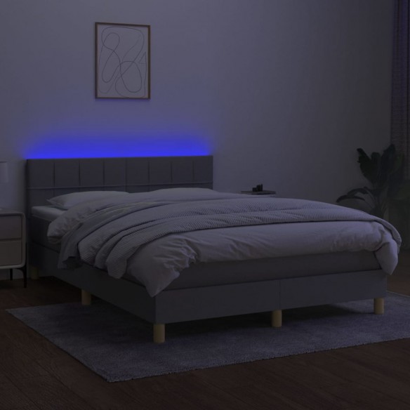 Cadre de lit et matelas et LED Gris clair 140x190 cm