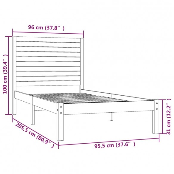 Cadre de lit Bois massif 90x200 cm