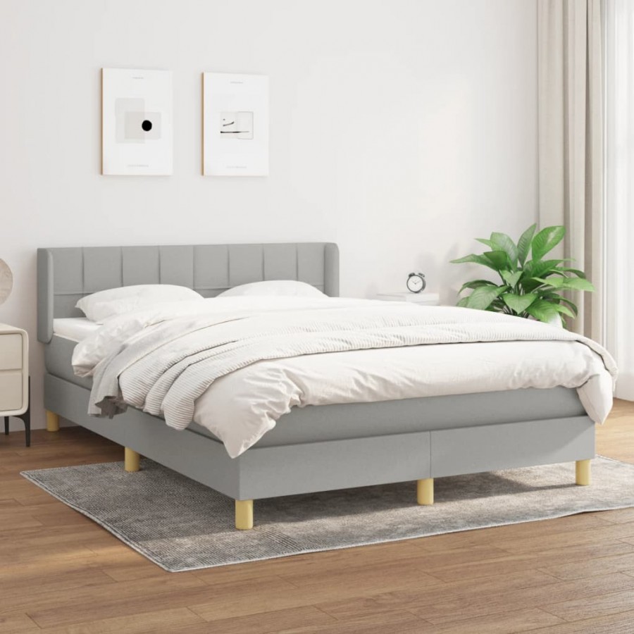 Cadre de lit avec matelas Gris clair 140x190cm Tissu