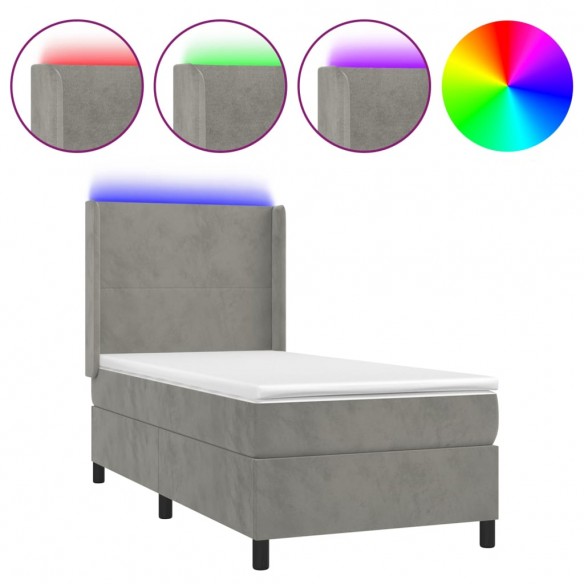 Cadre de lit matelas et LED Gris clair 100x200 cm