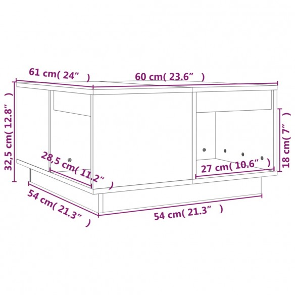 Table basse Gris 60x61x32,5 cm Bois massif de pin