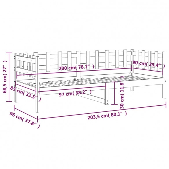 Lit de jour 90x200 cm Bois de pin massif