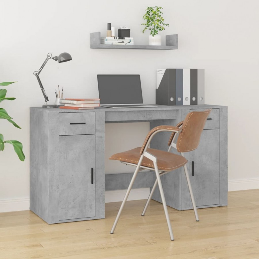 Bureau avec armoire gris béton bois d'ingénierie