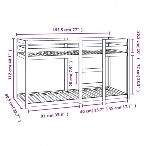 Lit superposé Blanc 75x190 cm Bois de pin massif