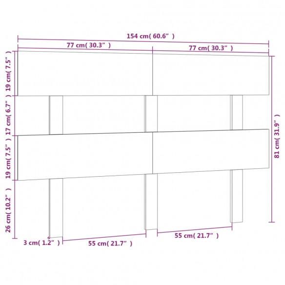 Tête de lit Noir 154x3x81 cm Bois massif de pin