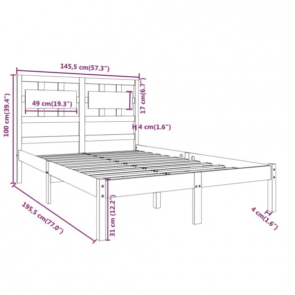 Cadre de lit Gris Bois de pin massif 140x190 cm