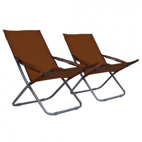 Chaises pliables de plage 2 pcs Tissu Marron