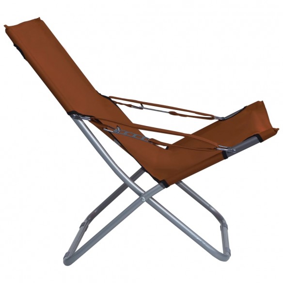 Chaises pliables de plage 2 pcs Tissu Marron